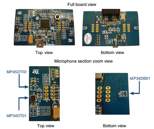 The MP34DB01 MEMS microphone in a USB evaluation board from STMicroelectronics STMicroelectronics MP34DB01 MEMS microphone